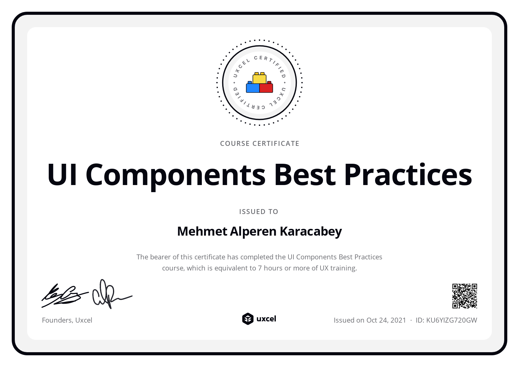 Mehmet Alperen Karacabey's certificate
